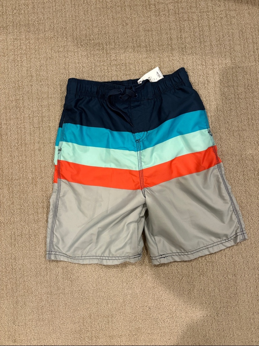 NWT Kanu Surf Boys Swim Trunks Navy Teal Aqua Orange Gray - Picture 2 of 4